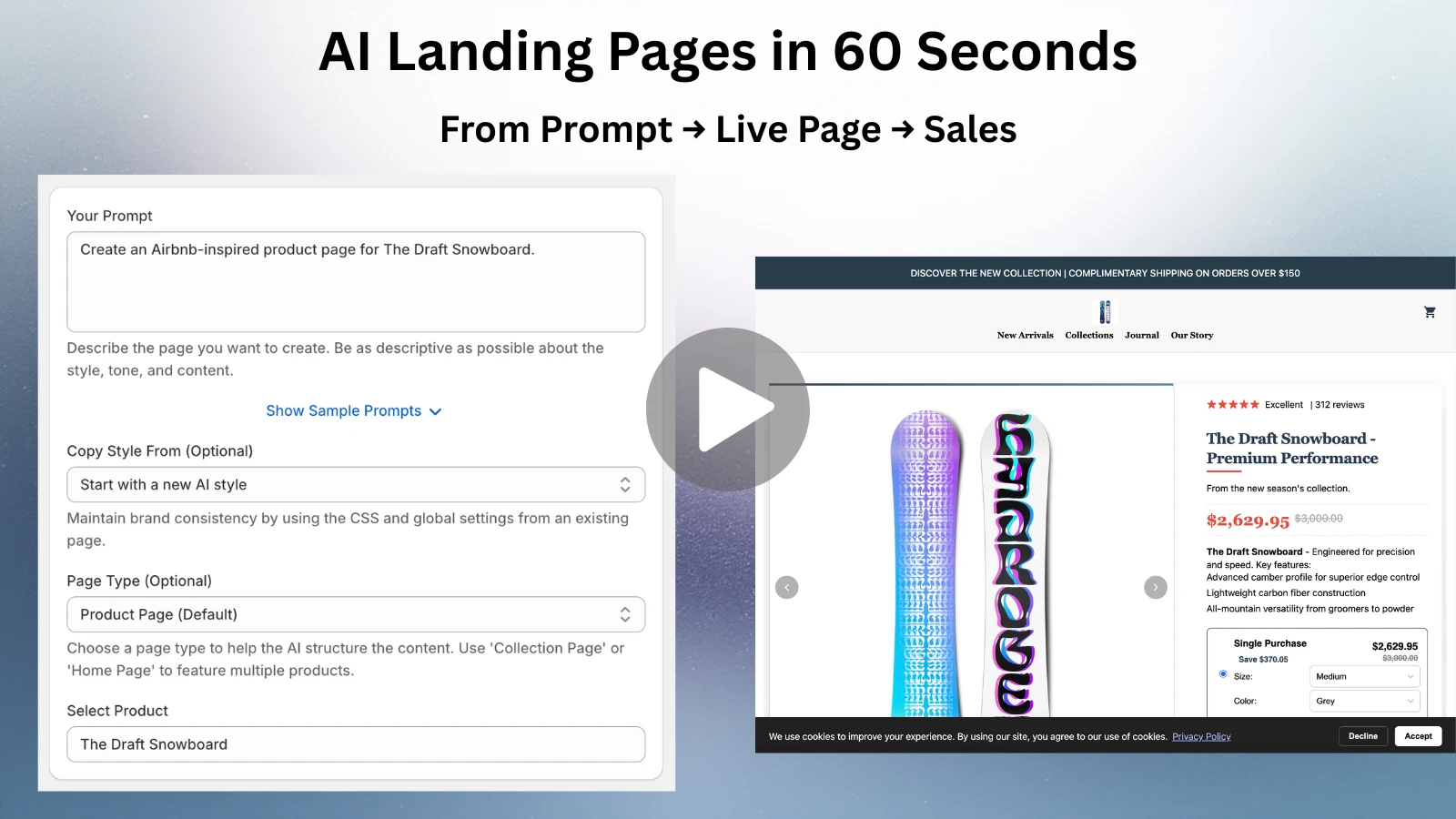 Watch how AI generates product pages in minutes - Click to play demo video